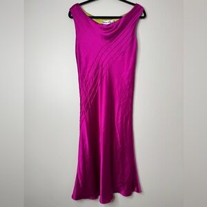Tom and Linda Platt Y2K Style Fuchsia Sleeveless Fit and Flare Satin Midi Dress